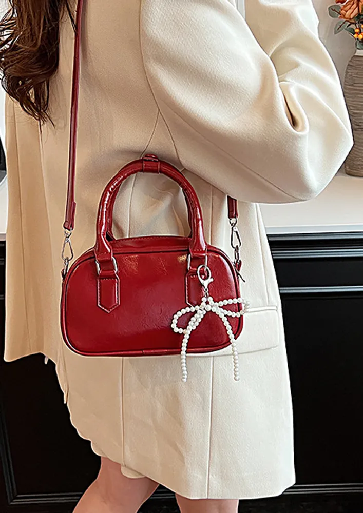 RED DOUBLE HANDLE SMALL CROSSBODY BAG