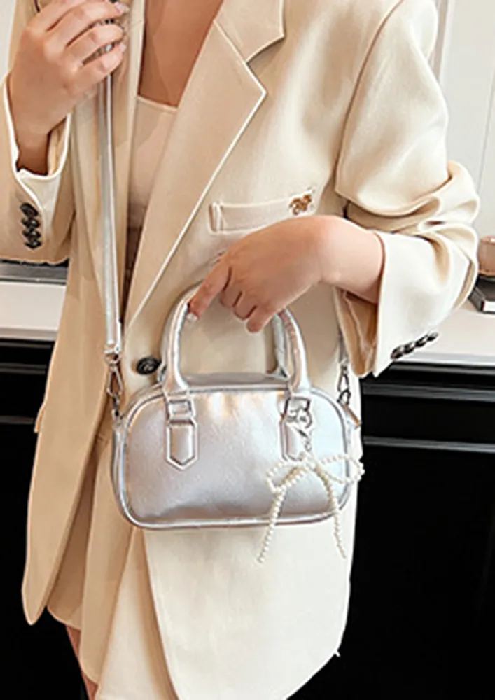 SILVER DOUBLE HANDLE SMALL CROSSBODY BAG