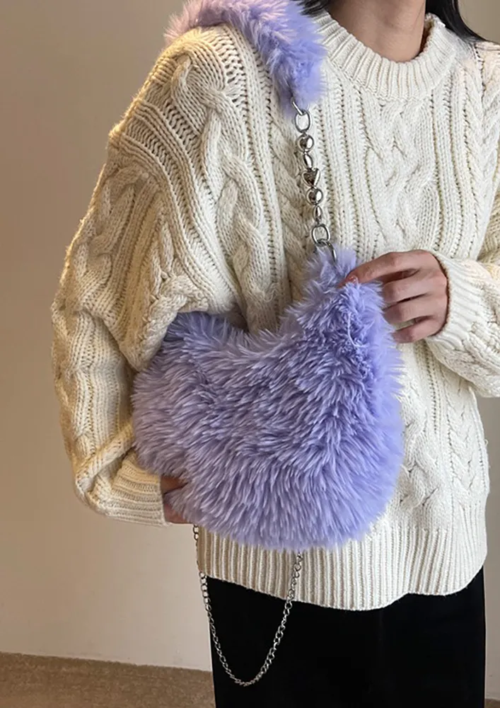 PURPLE FLUFFY FUR SHOULDER BAG