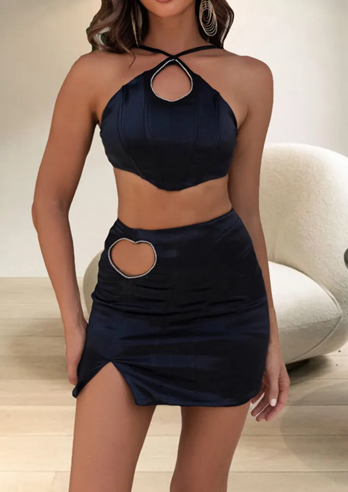 CUT-OUT DETAIL BLACK PARTYWEAR CO-ORD SET