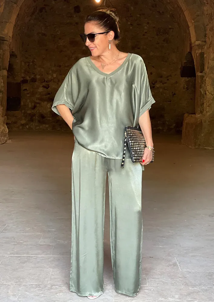 Green Loose Fit Top & Pants Set
