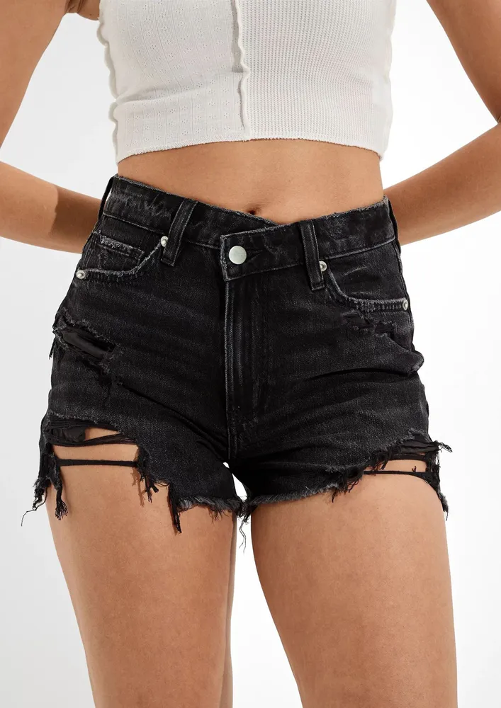 Black Distressed Denim Shorts