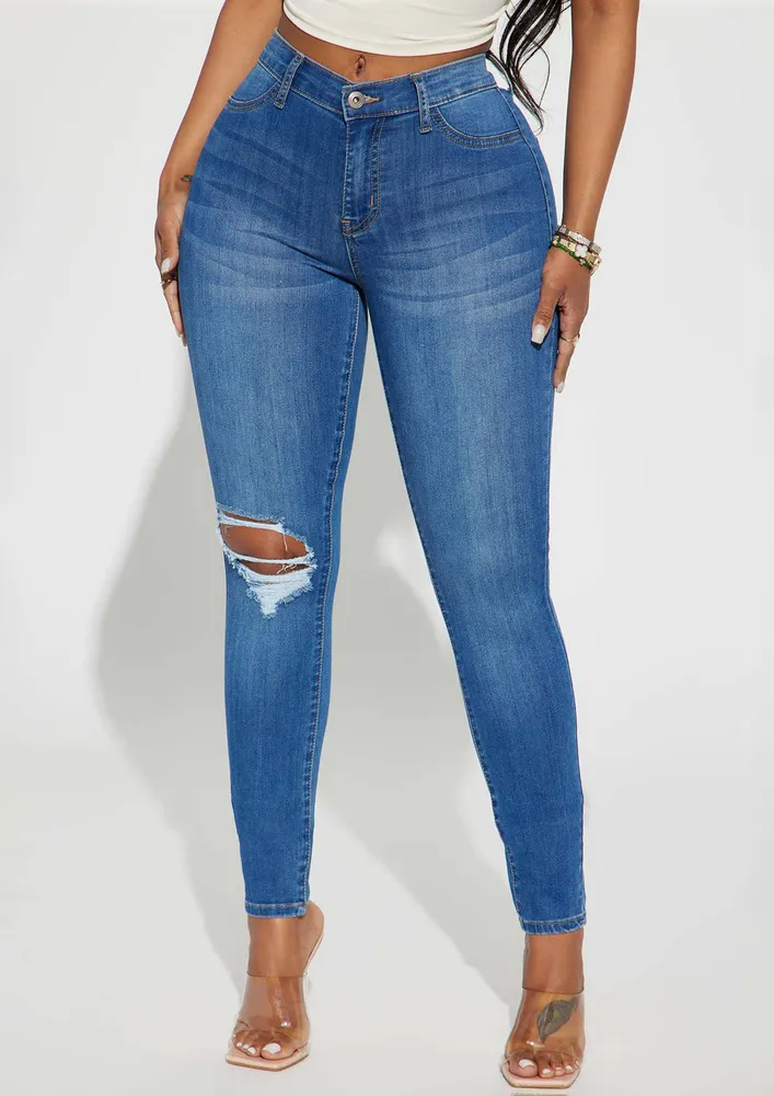 Blue Faded Effect Skinny High Jeans