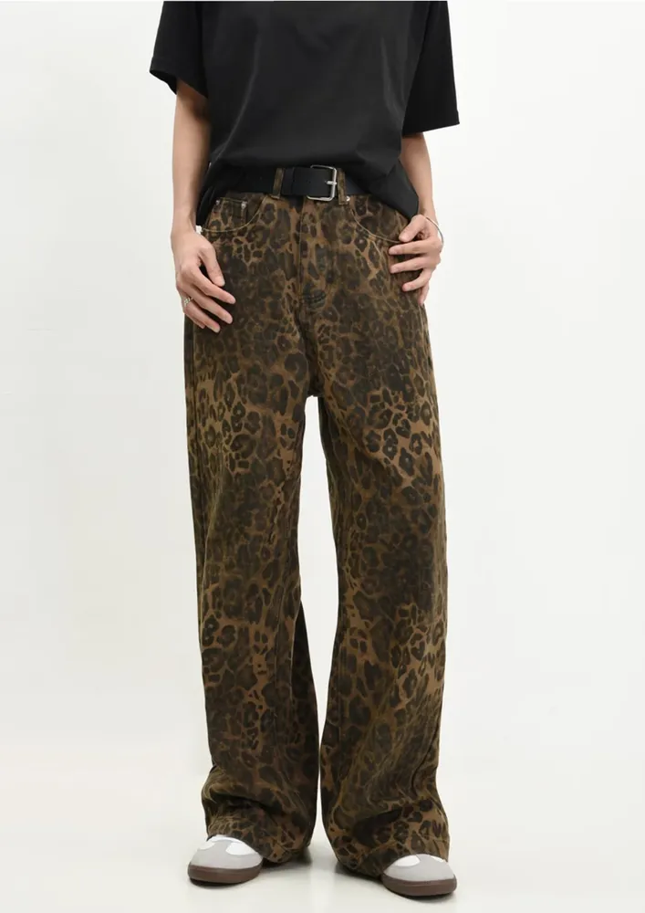 Brown Animal Print Boyfriend Jeans