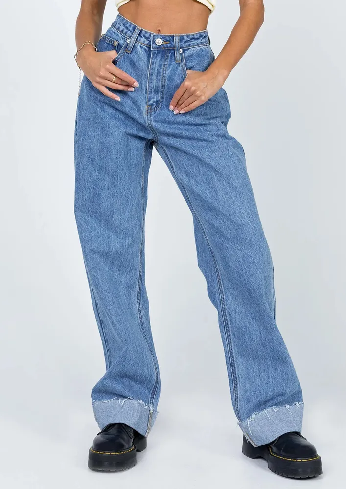 Blue Raw-edged Boyfriend Jeans