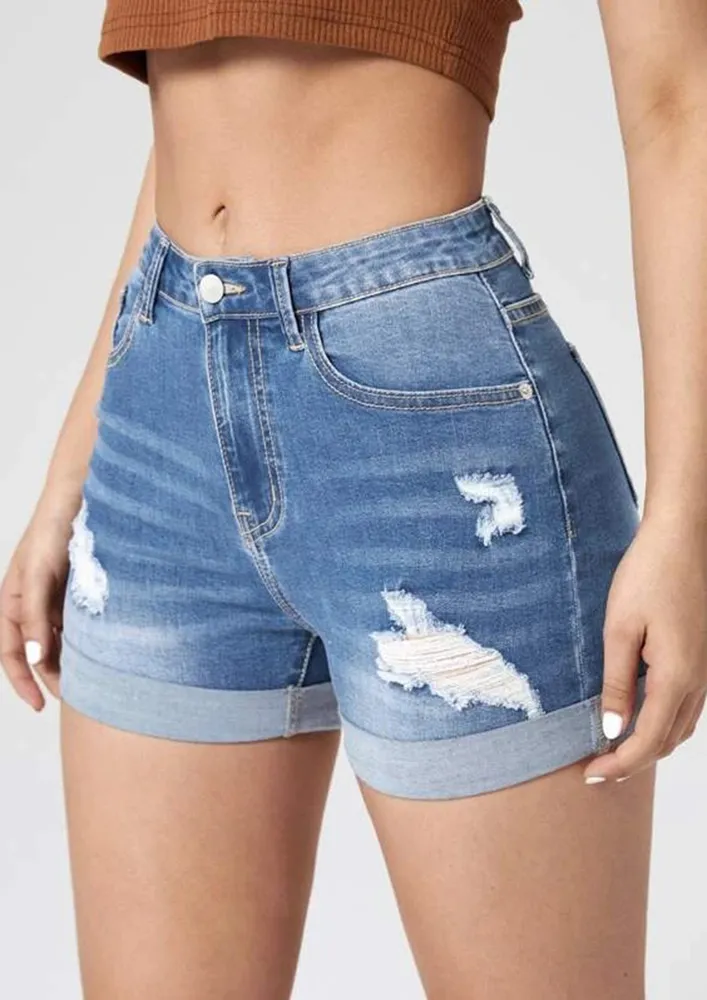 Light Blue Folded Hem Denim Shorts