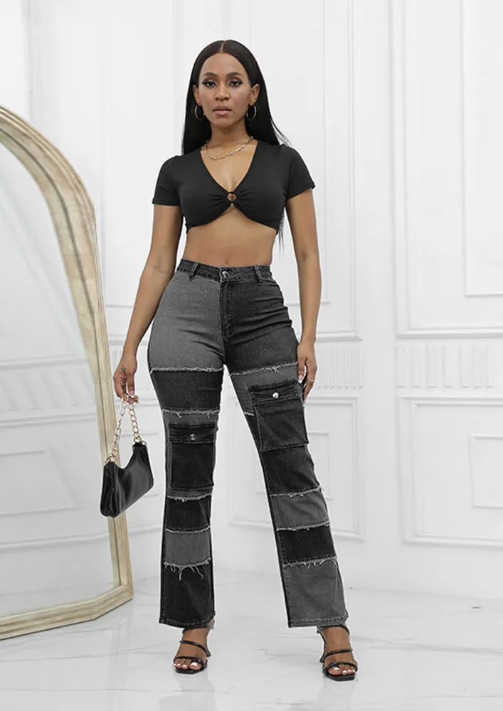 Black Patchwork Colourblock Jeans