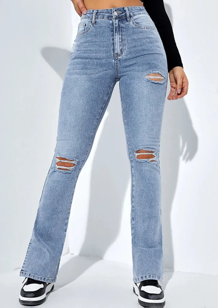 Light Blue Faded Slit Detail Jeans