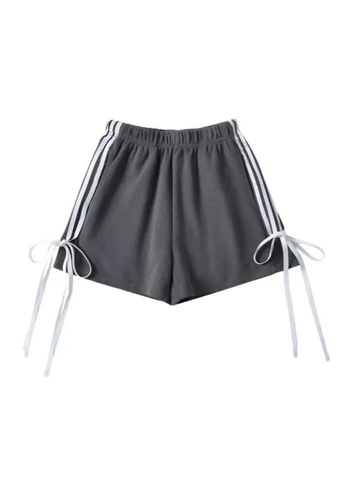 DARK GREY CONTRAST BOW-TIE WIDE SHORTS