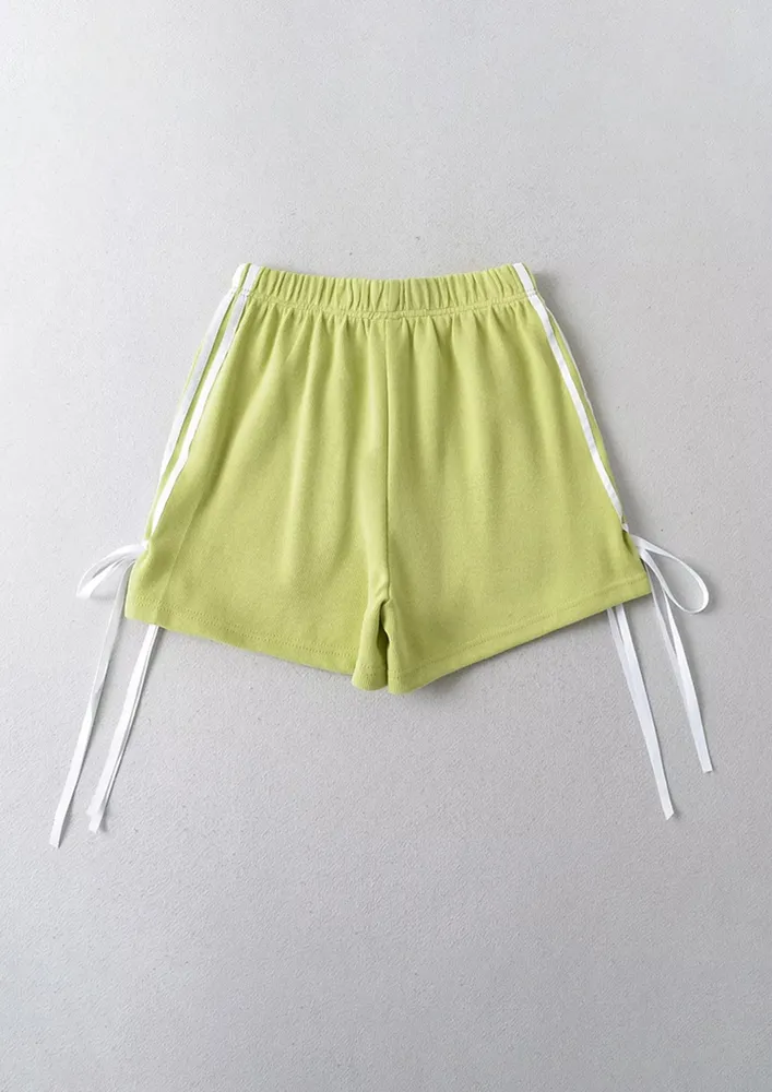 GREEN CONTRAST BOW-TIE WIDE SHORTS