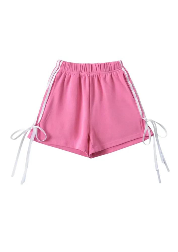 PINK CONTRAST BOW-TIE WIDE SHORTS