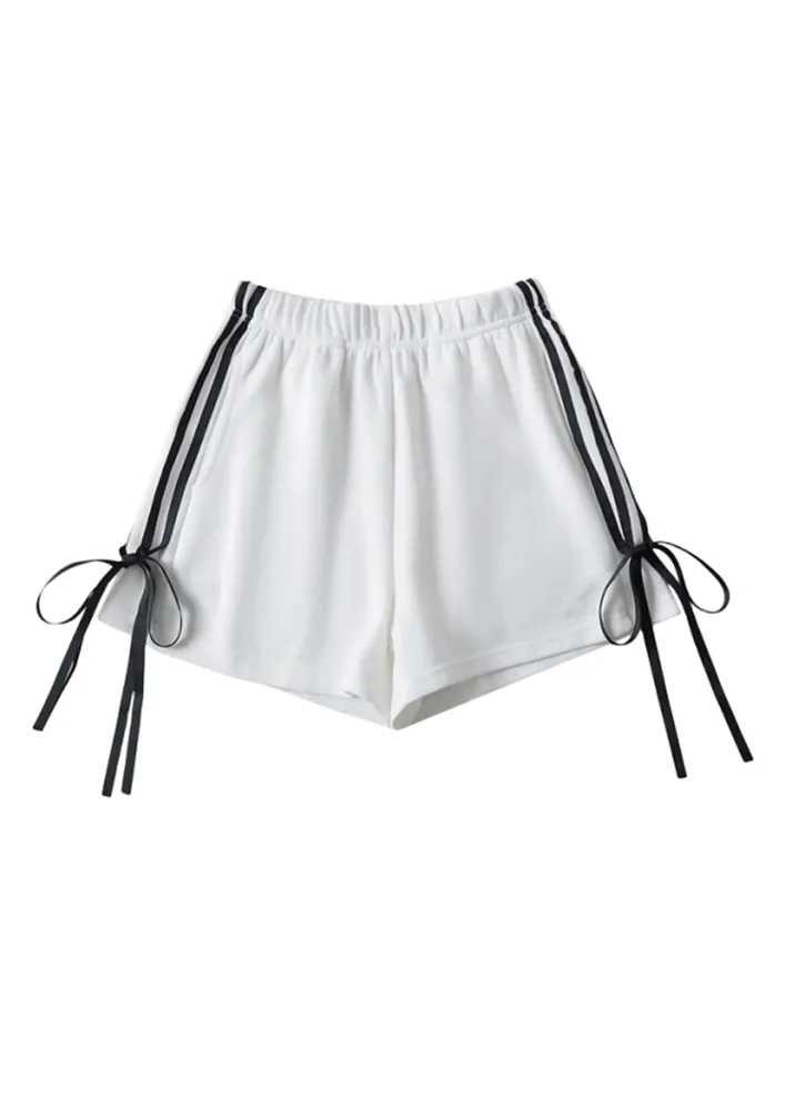 WHITE CONTRAST BOW-TIE WIDE SHORTS