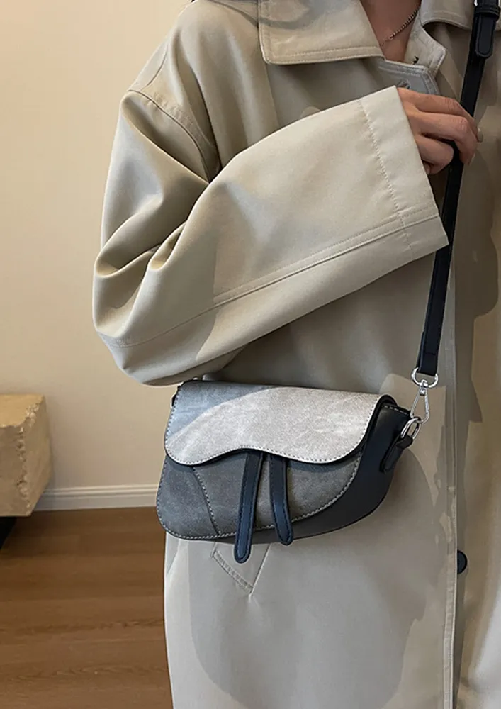 COLORBLOCK GREY CROSSBODY SADDLE BAG