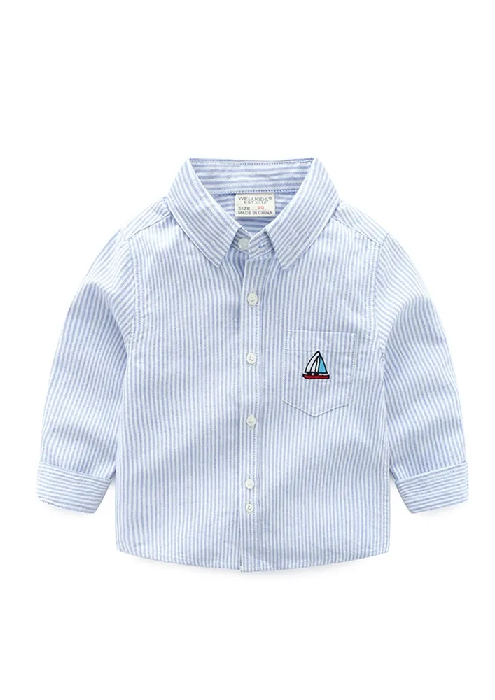 Boys Button-up Stripe Pattern Shirt