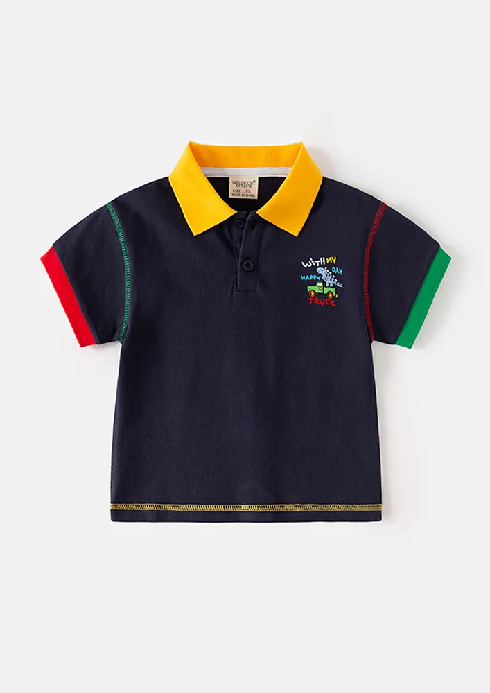 Boys Wear Deep Blue Polo T-shirt