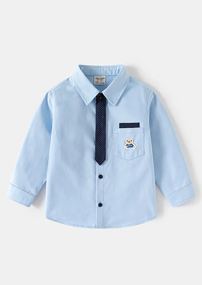 Light Blue Boys Shirt W/ Printed Tie