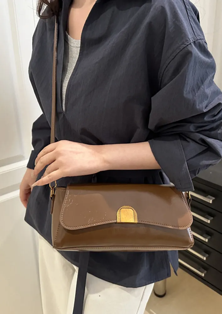RECTANGULAR BROWN CONCEALED LOCK SLING BAG