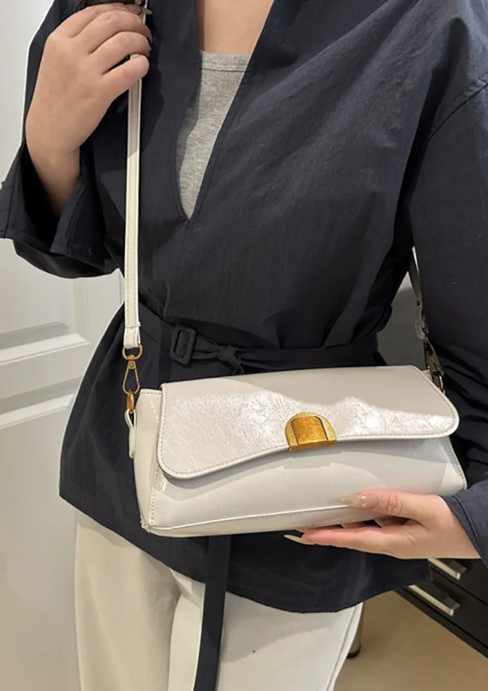 RECTANGULAR WHITE CONCEALED LOCK SLING BAG