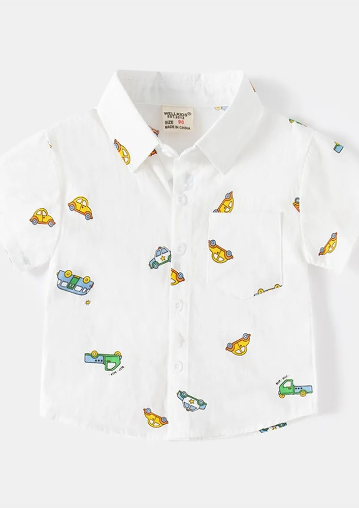 Boys White Short Sleeve Novelty Print Shirt