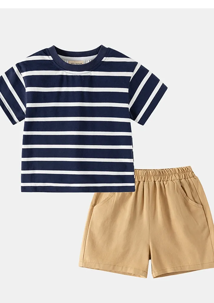 Boys 2pc Blue Striped T-shirt W/ Solid Shorts