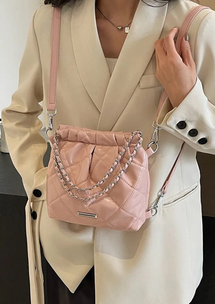VERSATILE PINK QUILTED BUCKET BAG