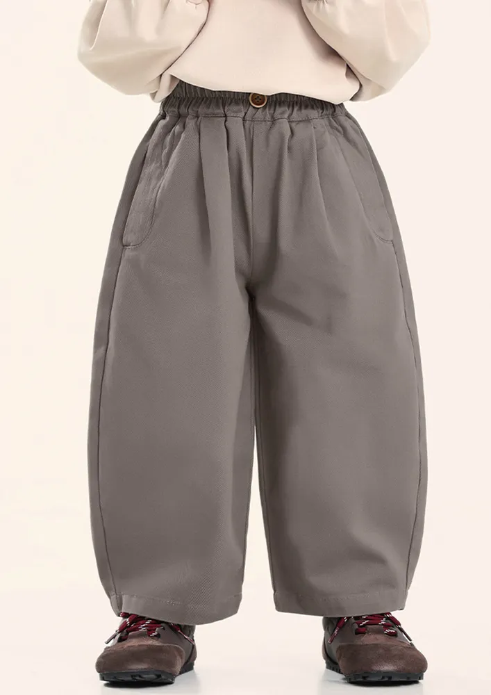 Grey Wide Leg Boys High-rise Pants