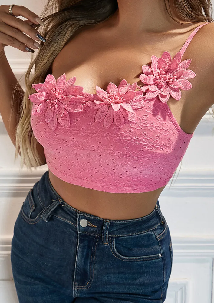 Pink Cutwork Floral Crop Top