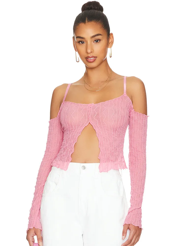 Pink Cold-shoulder Slit Top