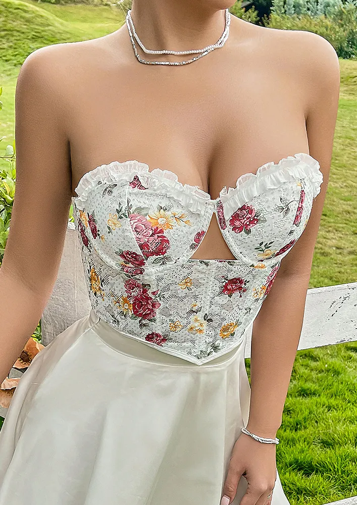 Strapless Floral Print V-shape Hem Corset