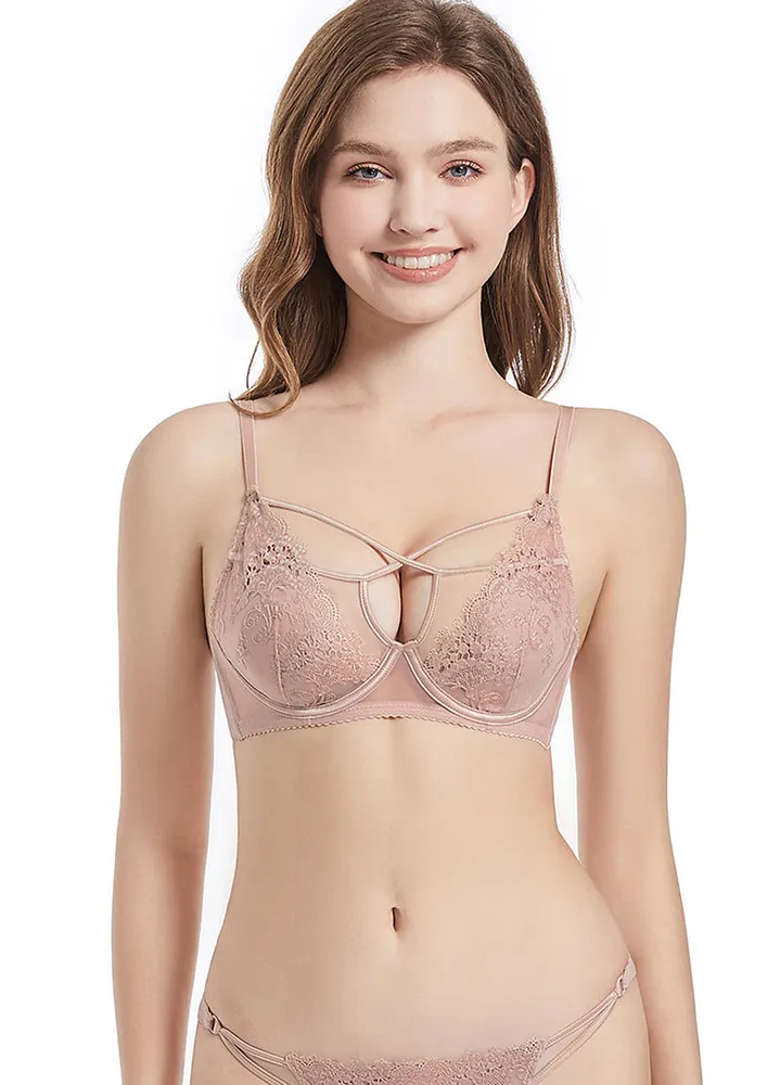 Sheer Non-wired Strap Detail Lace Bra