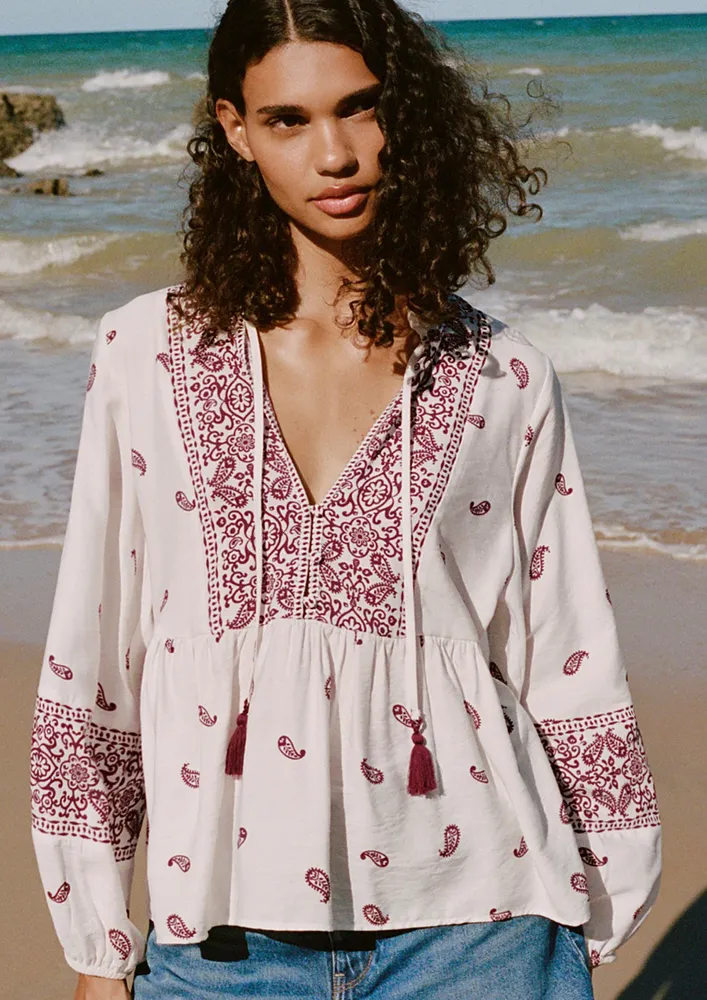 White Paisley Tunic Top