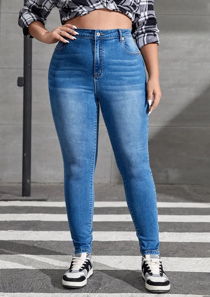 Light Blue Plus Size High Skinny Jeans