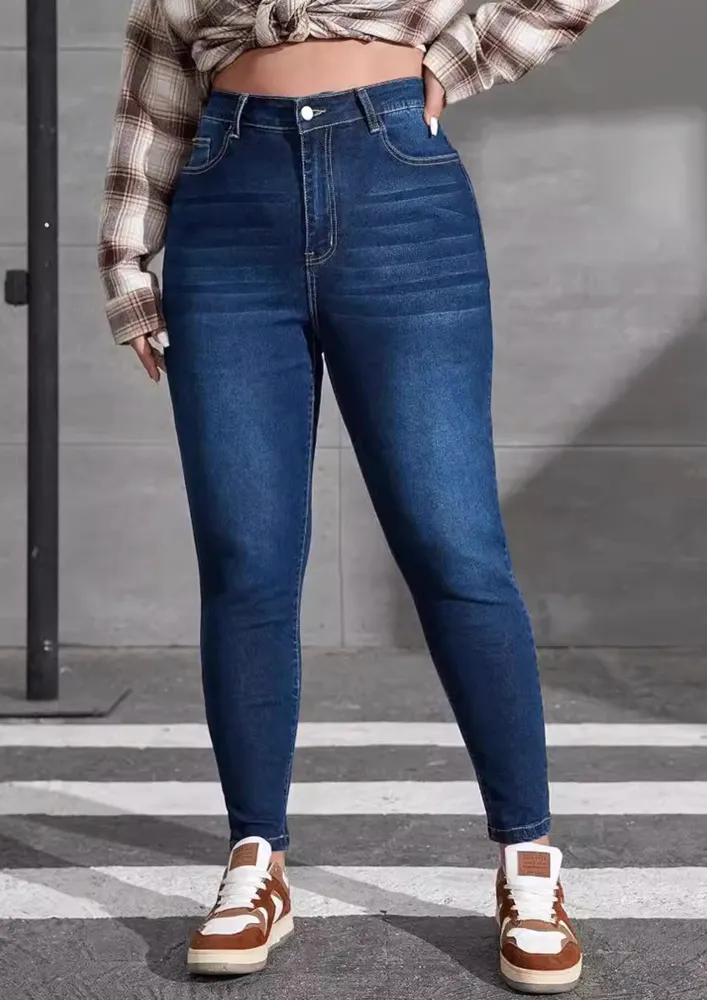 Deep Blue Plus Size High Skinny Jeans