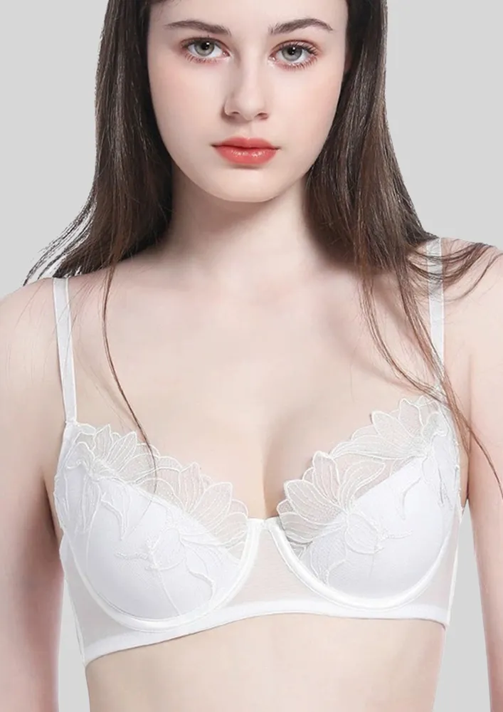 White Self-design Lightly Padded Bra