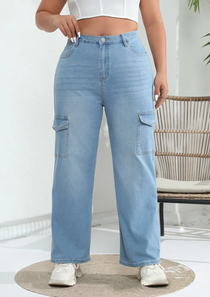 Plus Size Light Blue Washed Effect Jeans