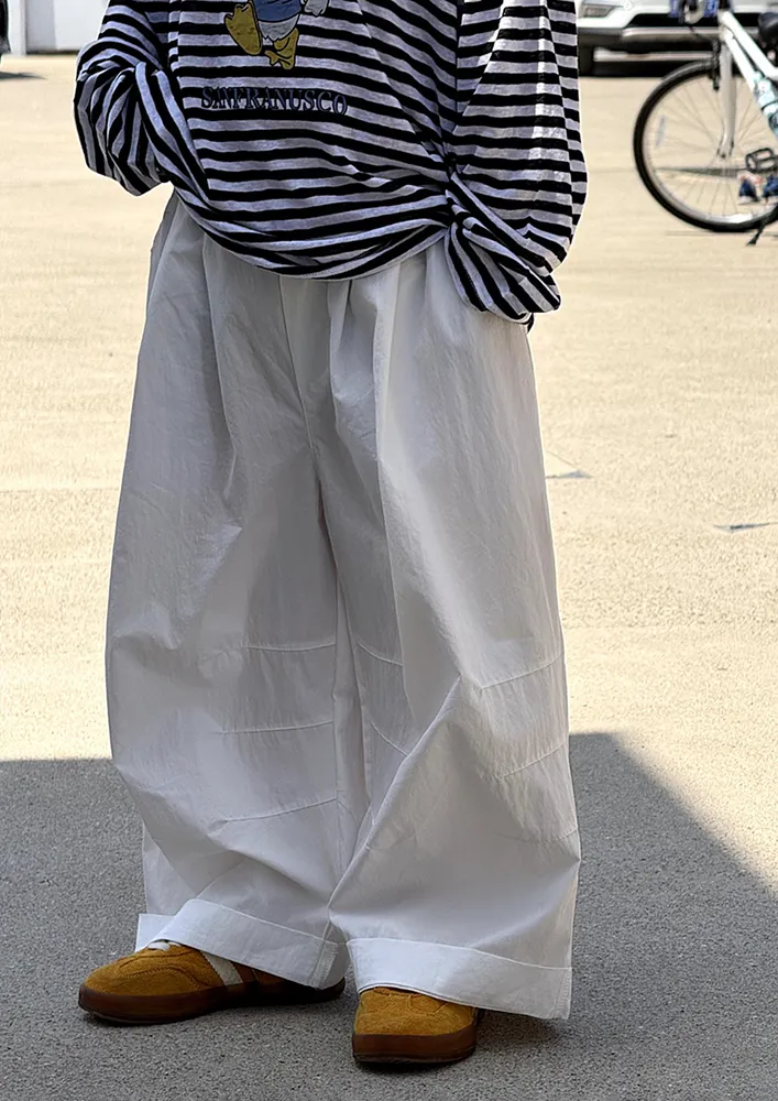 Boys Off White Wide Leg Solid Pants