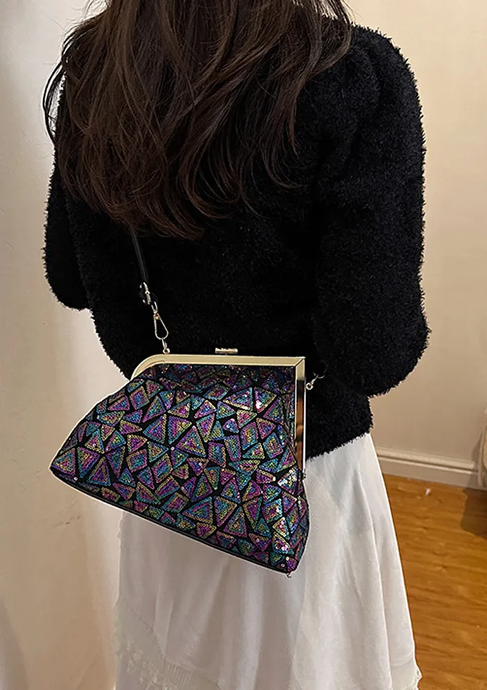 GEOMETRICAL MULTICOLOR PU SEQUIN SLING BAG