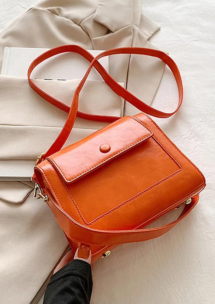 ORANGE PU LEATHER FLAP-FRONT SLING BAG