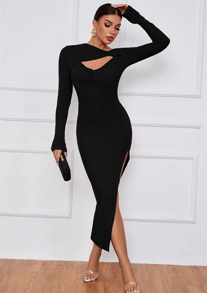 Black Asymmetric Hemline Bodycon Dress