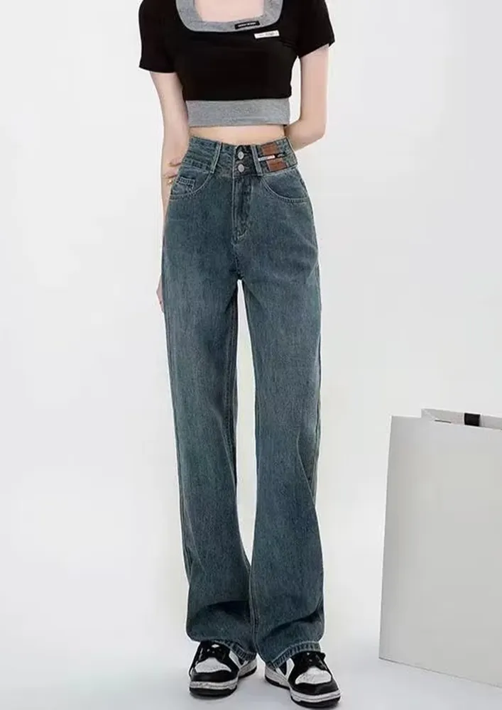 Dark Blue High-rise Straight Jeans