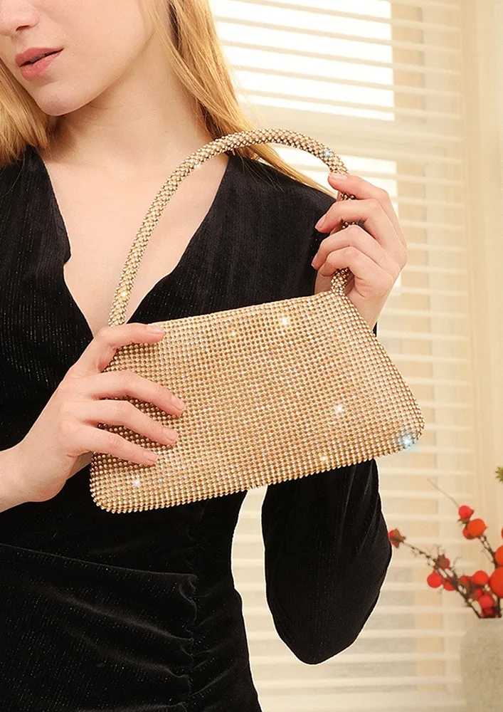 GOLDEN EMBEDDED RHINESTONES HANDBAG