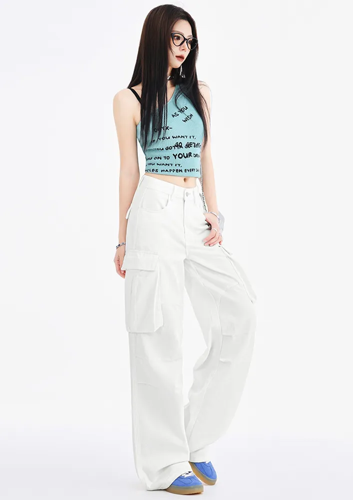 Low-rise Straight White Cargo Pants