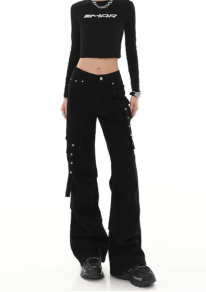 Black Bootcut Rivet Pants