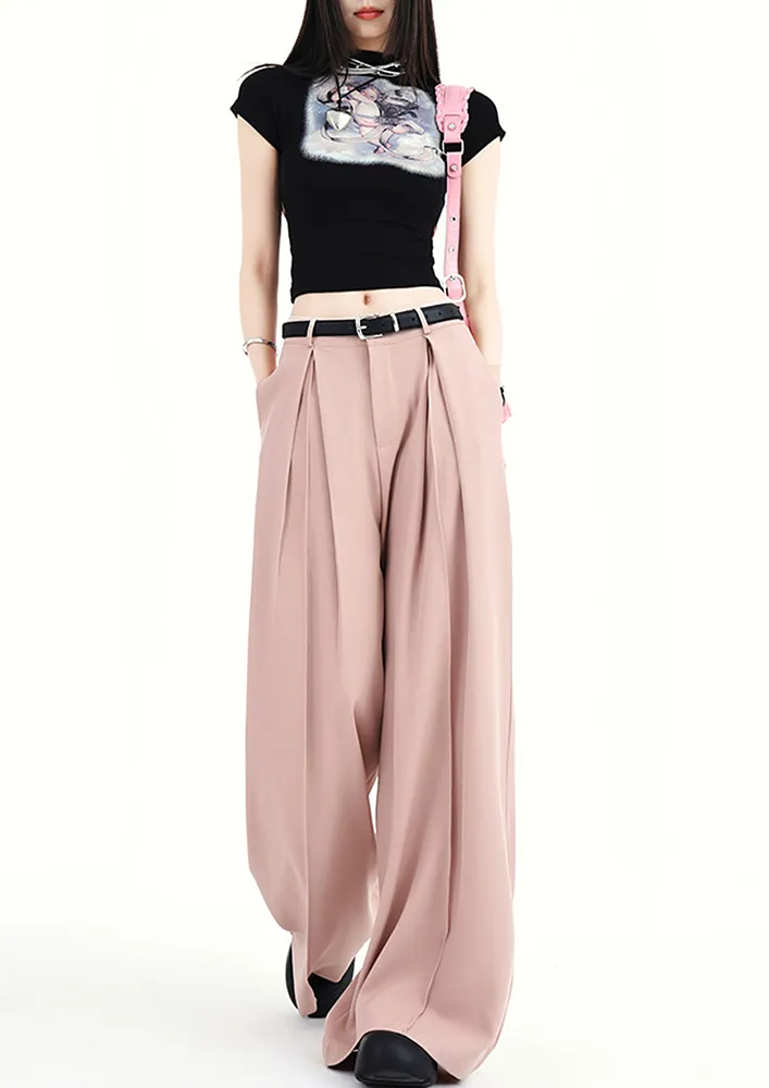 Ultra Wide Pink Inverted Pleat Trousers