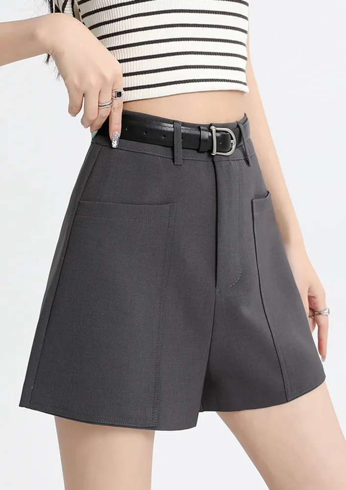 Grey High-waisted Wide Shorts