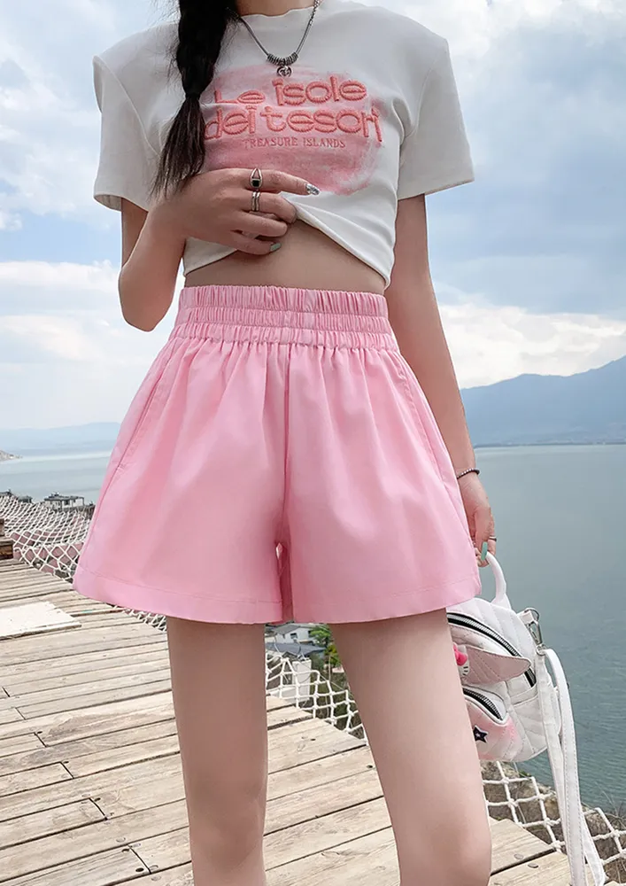 Pink High-waisted Wide Shorts