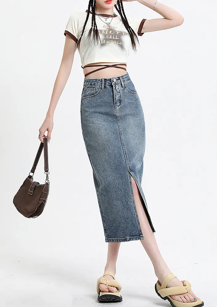 Blue Mid-length A-line Denim Skirt