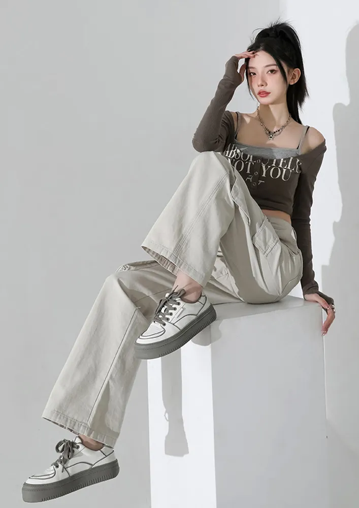 Beige High-rise Cargo Pants