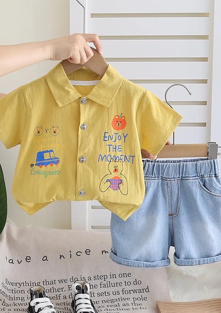 Boys Printed Shirt & Denim Straight Shorts