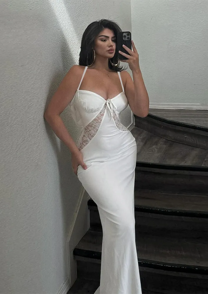 White Lace Spliced Strappy Maxi Dress
